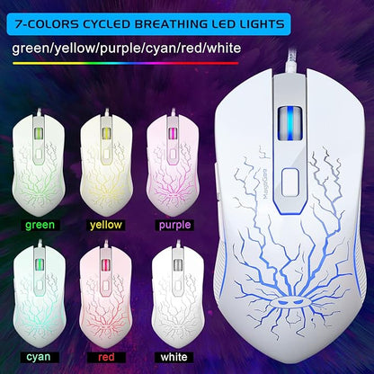 Gaming Keyboard and Mouse Combo, K1 RGB LED Backlit Keyboard with 104 Key for PC/Laptop(White)