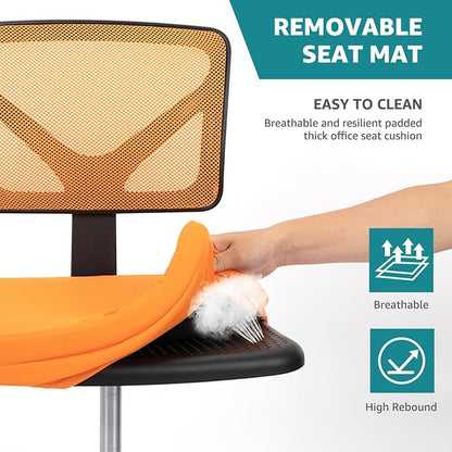 OLIXIS Ergonomic Armless Office Desk Chair with Wheels, Mesh Back, Removable Washable Foam Cushion, Height Adjustable Rolling Swivel Chairs for Small Space, Home, Office, Dark Orange