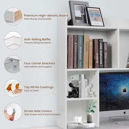 Desktop Bookshelf 36" Tall, White Desk Hutch for Dorm Computer Desk, 4-Tire Wood Desk Shelf Storage Organizer for Office Home