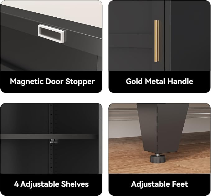 COFaR 67" Slim Bathroom Storage Cabinet, Black Metal Storage Cabinet with Magnetic Door & 4 Adjustable Shelves, Slim Freestanding Cupboard for Office, Kitchen, Bathroom