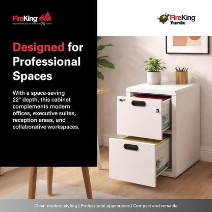FireKing Turtle Contour - 2 Drawer Fire Safe File Cabinet with Key Lock - 1 Hour Fire Rated, UL Rated & Water Resistant Home Safe - Made in the USA Legal & Letter Filing Cabinet - Arctic White