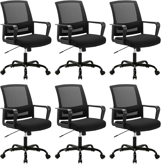 CLATINA Ergonomic Rolling Mesh Desk Chair with Executive Lumbar Support and Adjustable Swivel Design for Home Office Computer Black 6 Pack
