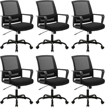 CLATINA Ergonomic Rolling Mesh Desk Chair with Executive Lumbar Support and Adjustable Swivel Design for Home Office Computer Black 6 Pack