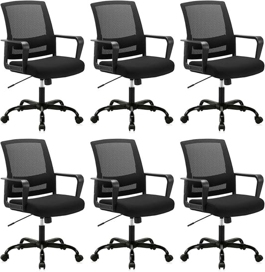 CLATINA Ergonomic Rolling Mesh Desk Chair with Executive Lumbar Support and Adjustable Swivel Design for Home Office Computer Black 6 Pack