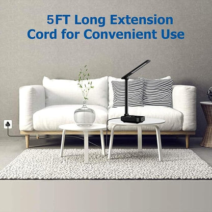 Yostyle LED Desk Lamp with 4 USB Charging Ports and 2 AC Outlets,5ft Extension Cord Power Strip Station, 3 Level Brightness, Touch Dimmer Control, Office Table Eye Care Lamp Bedroom Hotel