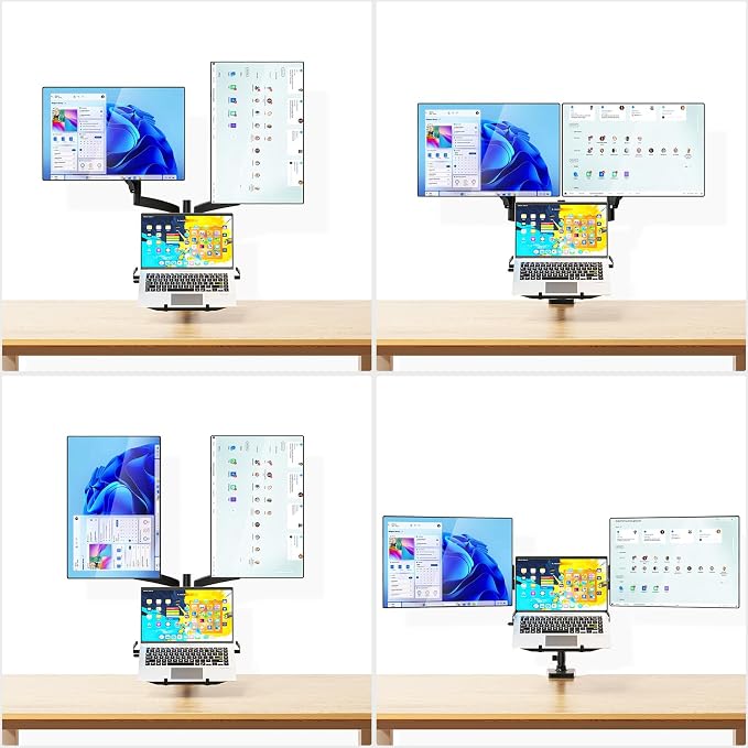 WALI Triple Arm Laptop and Dual Monitor Desk Mount for 17" Notebook and Up to 32" Screens, Adjustable Monitor Arms with Tilt Swivel Rotation, VESA 75x75 100x100, Black (GSDM003LP)
