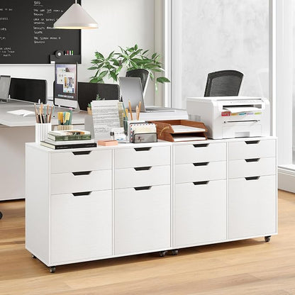 Giantex 4-Drawer File Cabinet, Rolling Printer Stand with 2 Lockable Wheels, Wooden Lateral Filing Cabinet, Load 298 Lbs, Under Desk Craft Storage Organizer for Home Office Organization (White)