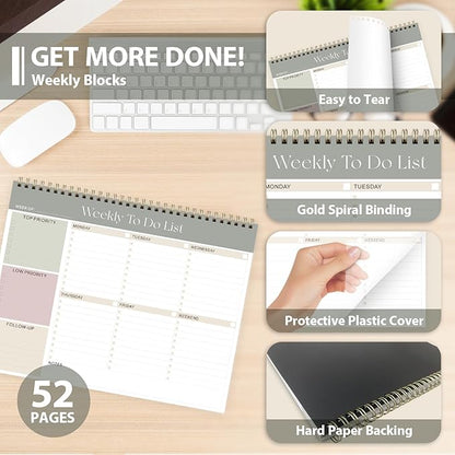 Weekly To Do List Notepad, Undated Planner with 52 Sheets (8.5''x11'') | Desk Accessories and Supplies, Women & Man, Home School & Work