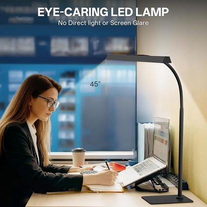 Kary LED Desk Lamp with Base,Eye-Care Architect Light for Home Office,12W Task Lamp with Adjustable Flexible Gooseneck USB Adapter Touch Control 5 Dimmable Color & Brightness Tall Lamp for Work,Study