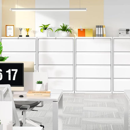 INTERGREAT 4 Drawer File Cabinet, Metal Lateral Filing Cabinet for Home Office, Locking Horizontal File Cabinets for Hanging Files Letter/Legal/F4/A4 (White)
