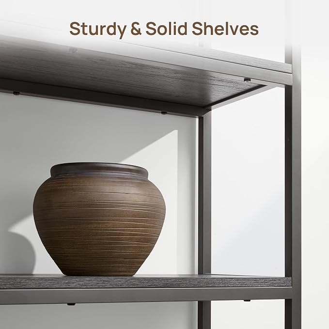 SICOTAS Fluted Bookshelf with Doors - 75" Tall Book Shelf with Storage 6 Tier Large Bookcase with Bottom Cabinet - Modern Metal Book Case for Living Room, Home Office, Kitchen and Library, 2 Pieces