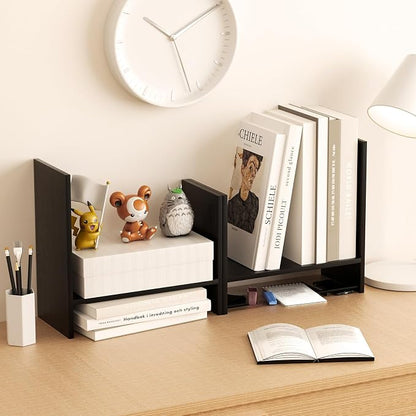 Desk Shelves Wood Desktop Orgnizer Shelf.Office Organization for Top of Desk Organizers and Accessories Bookshelf Shelving,Adjustable Tier H-Shape Mini Bookcase(Black)