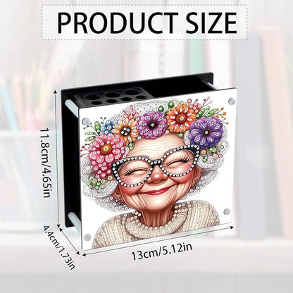 DIY Diamond Painting Kit，Cute Elderly Special Shape diamond painting pen holder, Acrylic Daily Office Desktop Decoration Storage Item