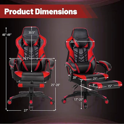 Goplus Gaming Chair, Computer Chair with Footrest and Lumbar Support, Height Adjustable Executive Swivel Rolling Task Chair with 90°-155° Tilt Function (Red)