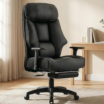 EXCEBET Big and Tall Office Chair 500lbs - 22.4" Extra Wide Seat Ergonomic Executive Chair, Heavy Duty High Back Leather Office Chair with Footrest, Lumbar Support & Adjustable Arm (All Black)