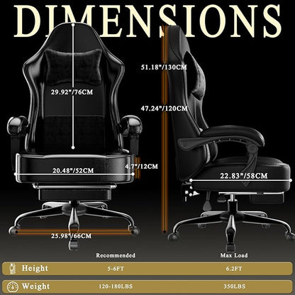 Video Game Chair for Adults, Massage Gaming Chair with Footrest, Adjustable Lumbar Pillow Gamer Chair for Kids, Comfortable Computer Chair with Leg Rest