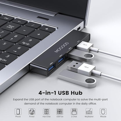 MOGOOD USB Hub 3.0, 4-Port USB Splitter – No Cable, Ultra-Slim, Adds 4 Ports to Your Laptop in Seconds – Plug & Play Data Hub for Mouse, Keyboard, Flash Drive, Printer