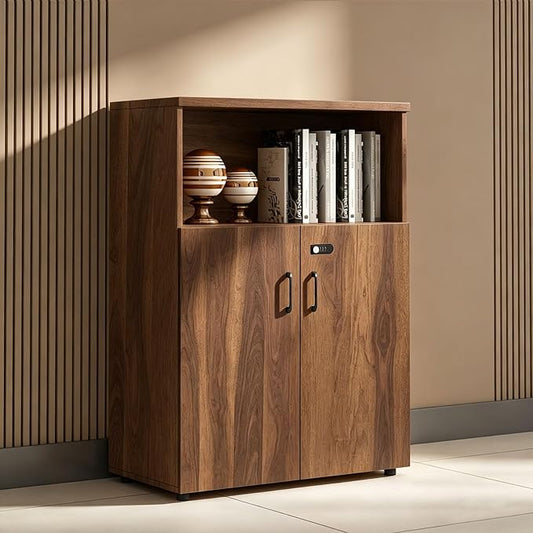 File Cabinet with Password Lock, Wood Lateral Filing Cabinet for Letter/A4 Files, 3 Drawer with Door, Printer Stand with Open Shelves for Home Office