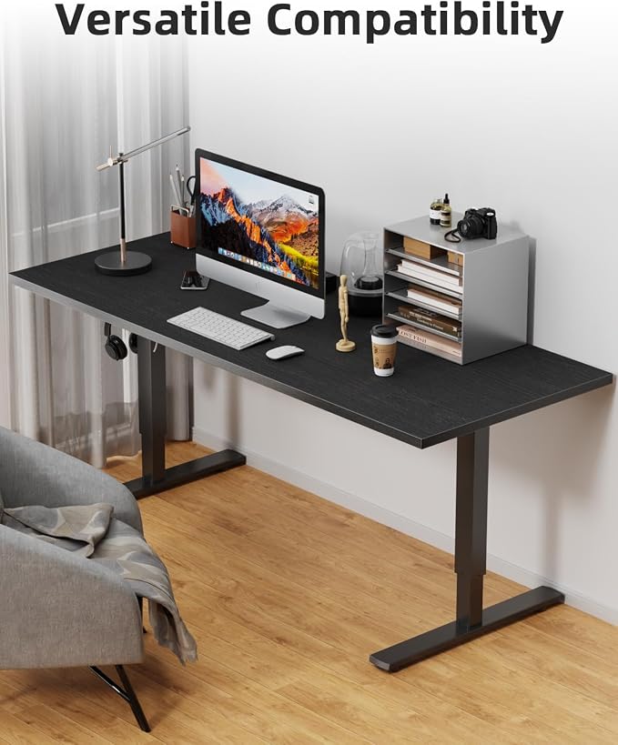 Universal 48 x 24 One-Piece Solid Wood Table Top, 1" Thick Desktop for Stand Up Height Adjustable Desk Frames, Home Office Tabletop, Countertop DIY, Black Oak