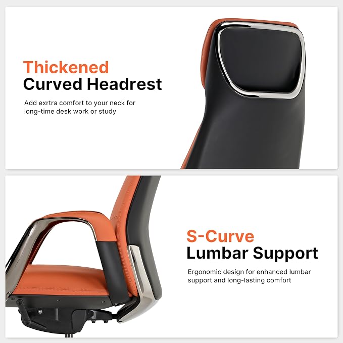 EUREKA ERGONOMIC Serene Executive Office Chair, Premium Nappa Leather High Back Boss Chair with Aluminum Base, Ergonomic Chair with Lumbar Support & Recline, Heavy Duty for Long-Hour Comfort, Orange