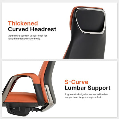 EUREKA ERGONOMIC Serene Executive Office Chair, Premium Nappa Leather High Back Boss Chair with Aluminum Base, Ergonomic Chair with Lumbar Support & Recline, Heavy Duty for Long-Hour Comfort, Orange