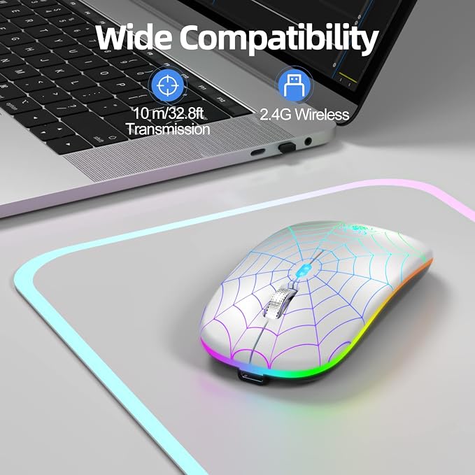 MMK for Wireless Mouse, Led Mouse Portable Mobile Optical Cordless Mouse with USB and Type C Receiver, 3 Adjustable DPI Wireless Computer Mouse for Mac Book, Laptop, Desktop, Windows, PC - Silver