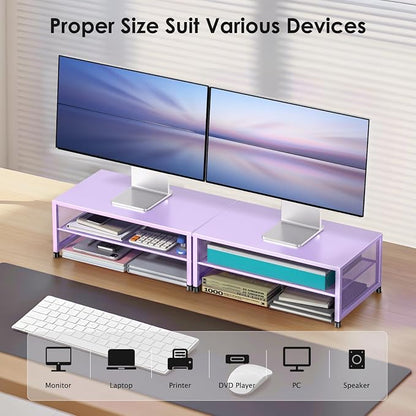 ECOLOVI 2-Tier Computer Monitor Stand Riser, Desk Organizer for Monitor, Printer & Laptop Stand, Desktop Workspace Organizers for Office Supplies(Purple)
