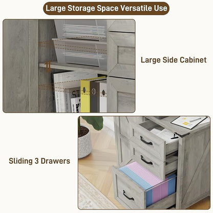 Halitaa Lateral File Cabinet with 3 Drawers, Farmhouse File Cabinet for Letter/A4 Size Hanging Files, Large Wood File Storage Cabinets Printer Stand for Home Office Furniture, Grey