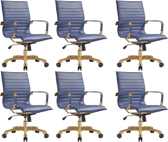 LeisureMod Harris Modern Ergonomic Executive Office Chair, High-Back Leather Conference Desk Chair with Adjustable Height, Tilt Control, 360° Swivel & Gold Frame for Home Office