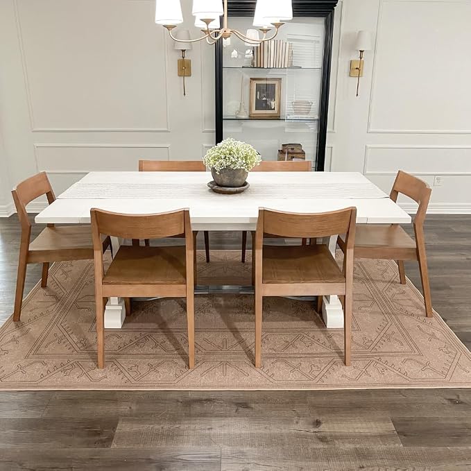 Plank+Beam 72 Inch Farmhouse Dining Table, Solid Wood Rustic Kitchen Table, Large Wooden Rectangular Dinner Table for Dining Room, Home Office, Living Room Furniture, Easy Assembly, White Wirebrush