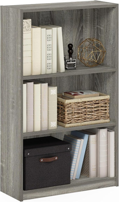 Furinno Jaya Book Shelf, 3-Tier Bookshelf, Standing Bookcase with Adjustable Shelves, 9.5 x 24.5 x 40.3, for Organization and Storage, for Living Room, Bedroom, Home Office, Grey Oak