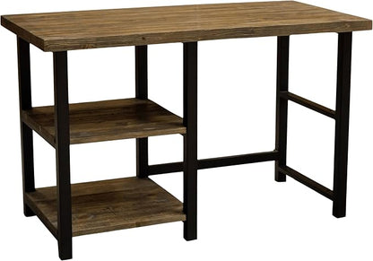 Alaterre Furniture Pomona 48-Inch Industrial Study Desk with Solid Pine Wood Top, 2 Open Shelves, and Metal Frame – Writing Desk with Floor Levelers for Home Office, Bedroom, or Dorm (Natural Finish)