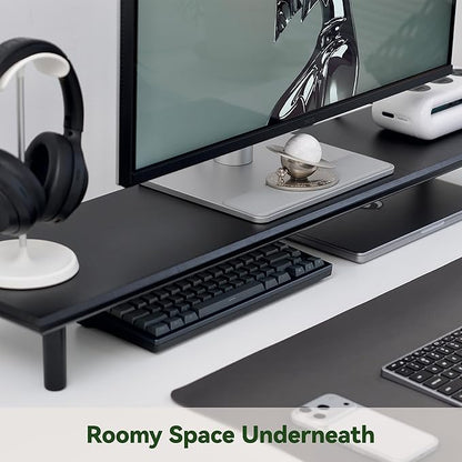 Bamboo Dual Monitor Stand Riser with Underneath Storage, Ergonomic Desk Shelf Supports PC Computer Monitor, Printer, TV for Home, Office, Black