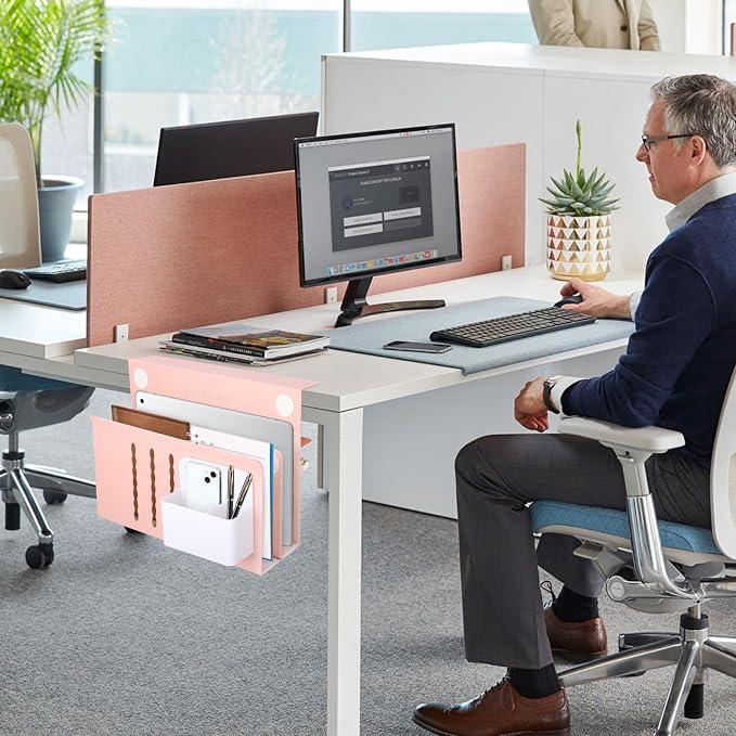 LUKETURE Desk Side Storage, 2 Tier Steel Hanging Organizer, No Drill Side Desk Organizer, Laptop Holder, with Pen Holder, Hanging Table Storage for Office Home, Fits Flat Edge Tables 0.3" to 2.8" | Sturdy Steel Double Tier Strong, Magnetic Pen Holder, ...