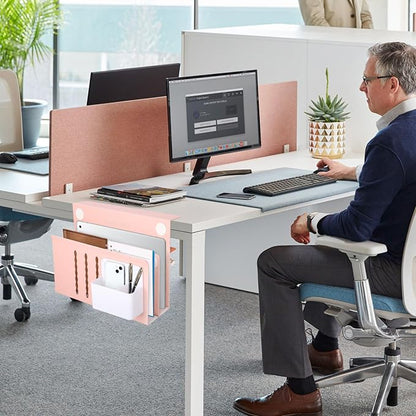 LUKETURE Desk Side Storage, 2 Tier Steel Hanging Organizer, No Drill Side Desk Organizer, Laptop Holder, with Pen Holder, Hanging Table Storage for Office Home, Fits Flat Edge Tables 0.3" to 2.8" | Sturdy Steel Double Tier Strong, Magnetic Pen Holder, ...