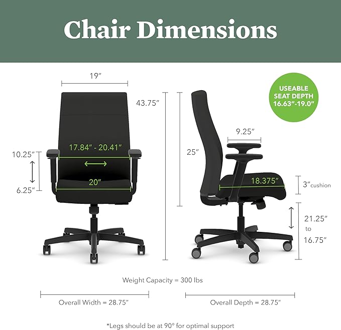 HON Ignition 2.0 Ergonomic Office Chair with Adjustable Arms, Standard Synchro‑Tilt Recline, Upholstered Desk and Computer Chair for Home Office or Workstation, Black Frame, Apricot