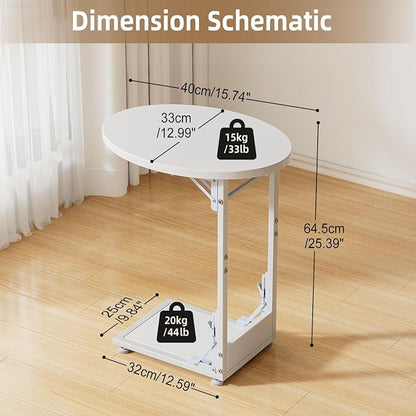 Elbourn Folding Side Table End Couch Tables,Metal Frame C-Shaped TV Stand for Living Room, Bedroom, Coffee Table(White)