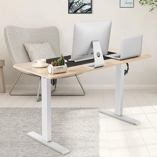 Adjustable Standing Desk, 63'' x 24'' Electric Height Adjustable Desk, Ergonomic Home Office Stand up Desk with Wheels, Outlets and Splice Board,2 USB Ports,3 Power Outlets,4 Caster(Oak)
