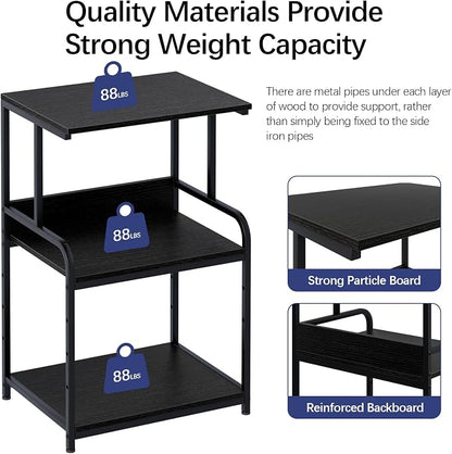 Arbuxzuy Printer Stand with Storage Shelf,3 Tier Printer Cart with Wheels,Mobile Printer Table for Home Office,Stands for Heat Press Scanner Fax,Industrial Style (Black)