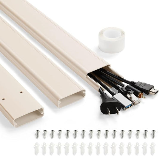 47in(3 x L15.7in) TV Cord Hider, YCLYC Cord Hider for Wall Mount TV, Large Cable Hider, Paintable Wire Covers for Cords, Cable Management Cord Organizer, Wire Hiders for TV on Wall W2 x H0.7in, Beige