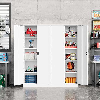 Fesbos Metal Storage Cabinet-71” Tall Steel File Cabinets with Lockable Doors and Adjustable Shelves-White Steel Storage Cabinet for Home,Kitchen, School, Office, Garage