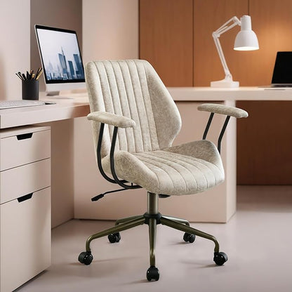 HOOOWOOO Faux Suede Leather Home Office Chair,MCM Modern Ergonomic Task Work Chair,Computer Desk Chair with Cushion Seat Mid Back for Long Hours(Beigen)