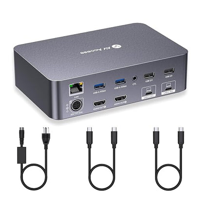 AV Access KVM Switch Dock 2 Monitors 2 Laptops, 4K KVM Switch Dual HDMI Monitor, 2 USB-C MST Ports, 60W PD for Each PC, 1G Ethernet, EDID Emulation, 2K@144Hz,1080P@240Hz,Ideal for Home Office