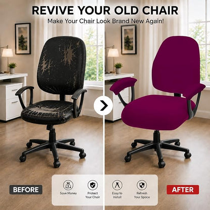Super Stretchable Split Office Chair Seat Covers - Universal Spandex Computer Chair Slipcover - 180GSM Rotating Backrest Coverings Cushion Protectors & Armrest Covers for Dogs, Cats, Pets