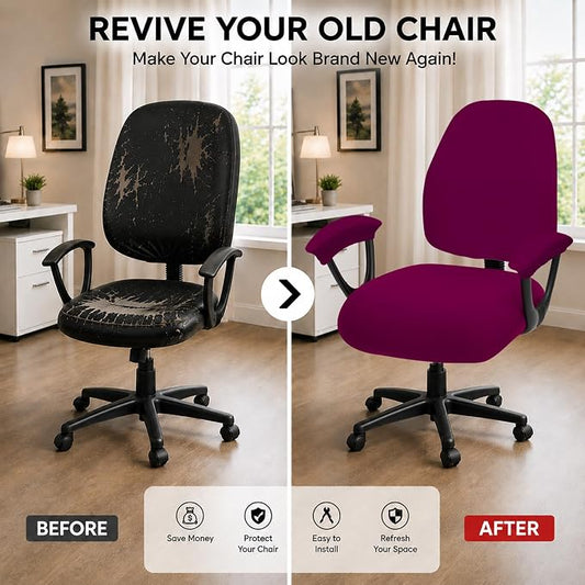 Super Stretchable Split Office Chair Seat Covers - Universal Spandex Computer Chair Slipcover - 180GSM Rotating Backrest Coverings Cushion Protectors & Armrest Covers for Dogs, Cats, Pets