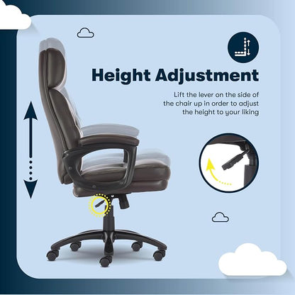 Serta Comfort Executive Big & Tall Office Chair, Ergonomic High-Back Computer DeskChair, Semi Plush Cushion Seat, Soft Padded Armrests, SertaQuality Foam, Metal Swivel Base, Bonded Leather, Brown