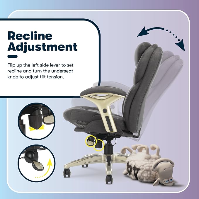 Serta Claremont Executive Office Chair with Back-In-Motion Technology, Ergonomic Mid-Back with Pivot Lumbar Support & Seat, Plush Cushion, Body Pillows, Adjustable Arms, Dark Gray Fabric