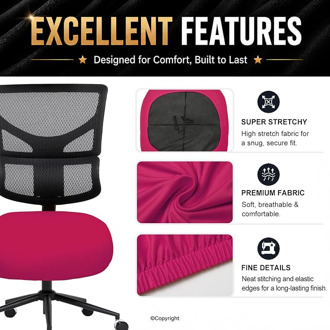 DIVA EN CAMINO DEC Universal Spandex Computer Chair Slipcover - Stretchable Desk Office Chair Seat Cushion Covers - Removable Washable Cushion Protectors for Dogs, Cats, Pets (Hot Pink)