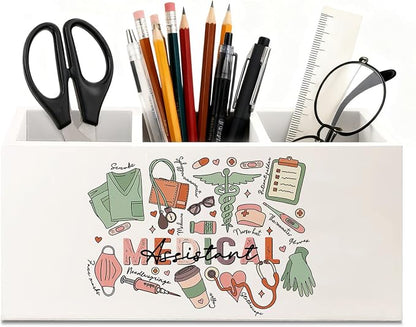 Medical Assistant Gifts Pen Holder for Desk, Physician Assistant Gifts Wooden Box Sign Desk Decor for Office Home Decoration, Nurse Nursing Gift Pencil Organizer