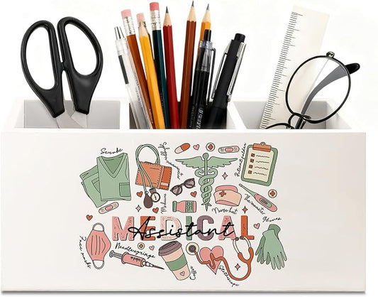 Medical Assistant Gifts Pen Holder for Desk, Physician Assistant Gifts Wooden Box Sign Desk Decor for Office Home Decoration, Nurse Nursing Gift Pencil Organizer